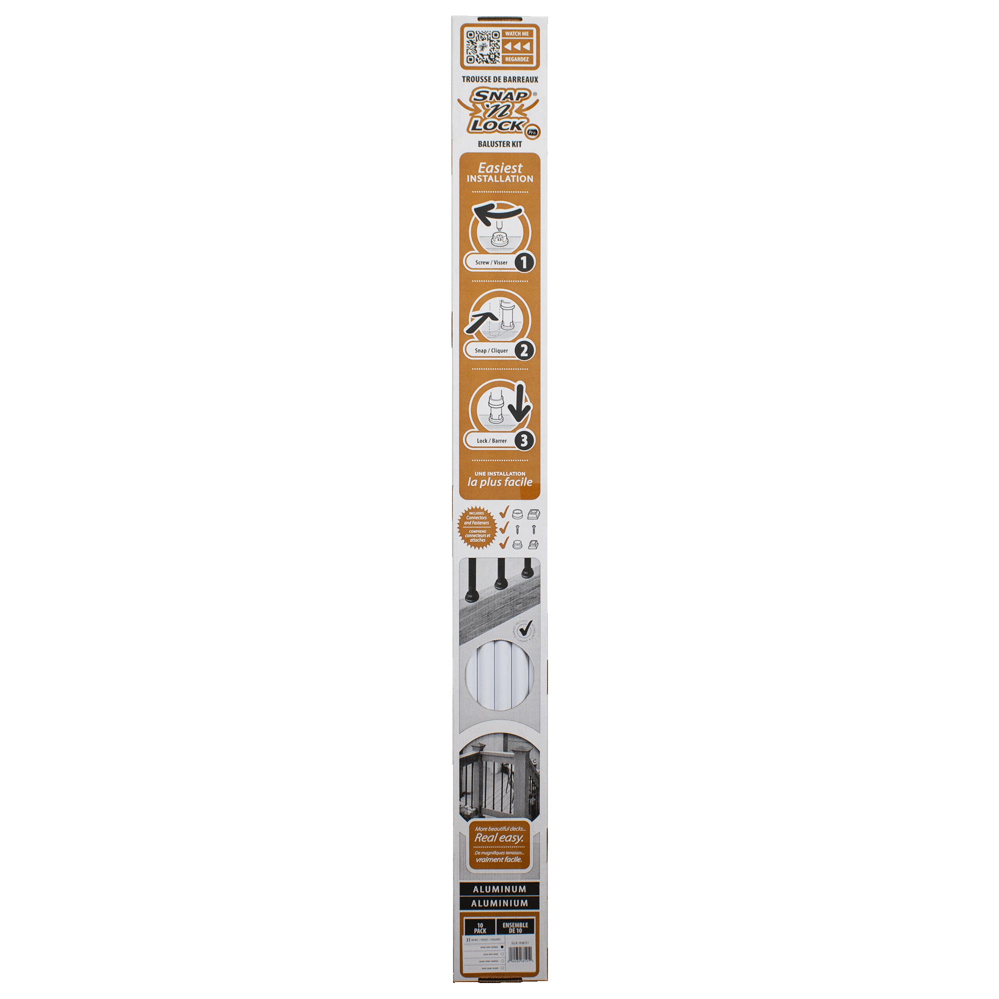 round white 31inch balusters in snap'n lock box packaging