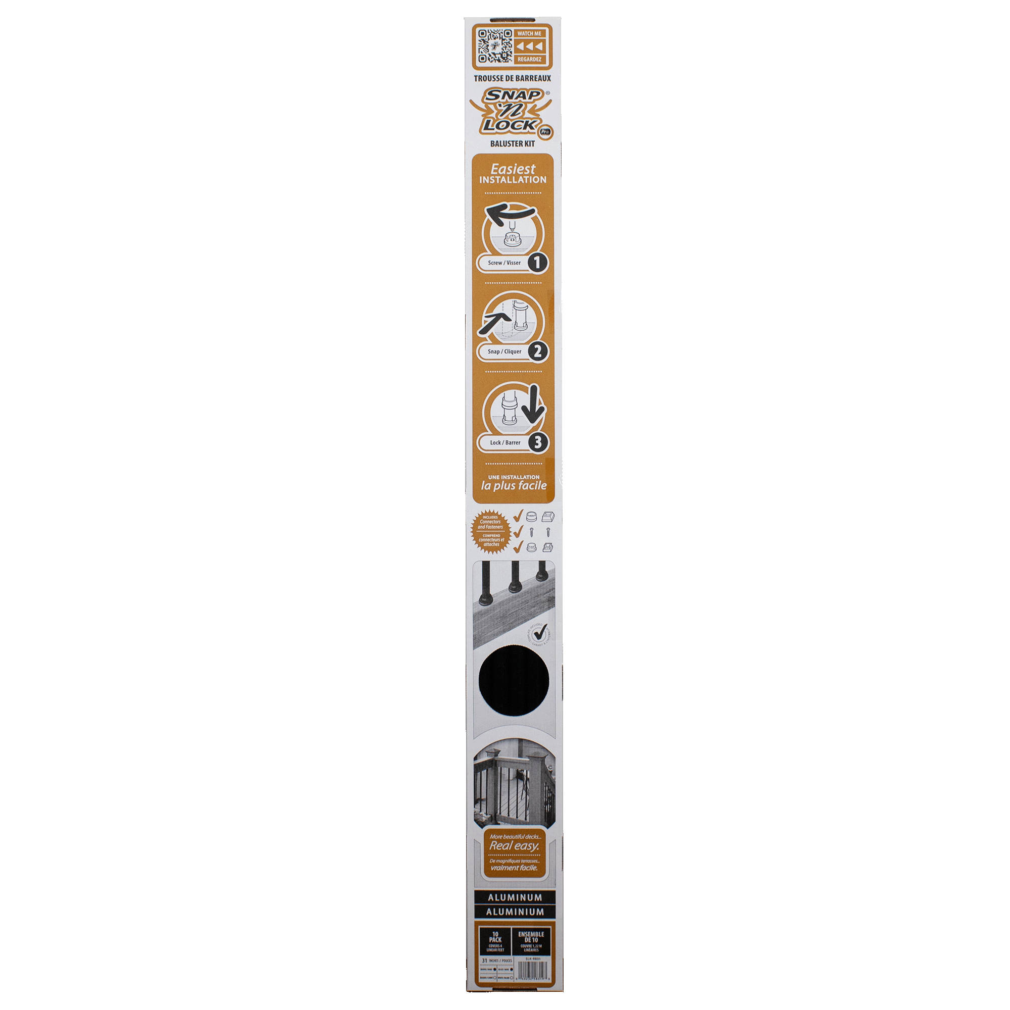 round black 31inch balusters in snap'n lock box packaging