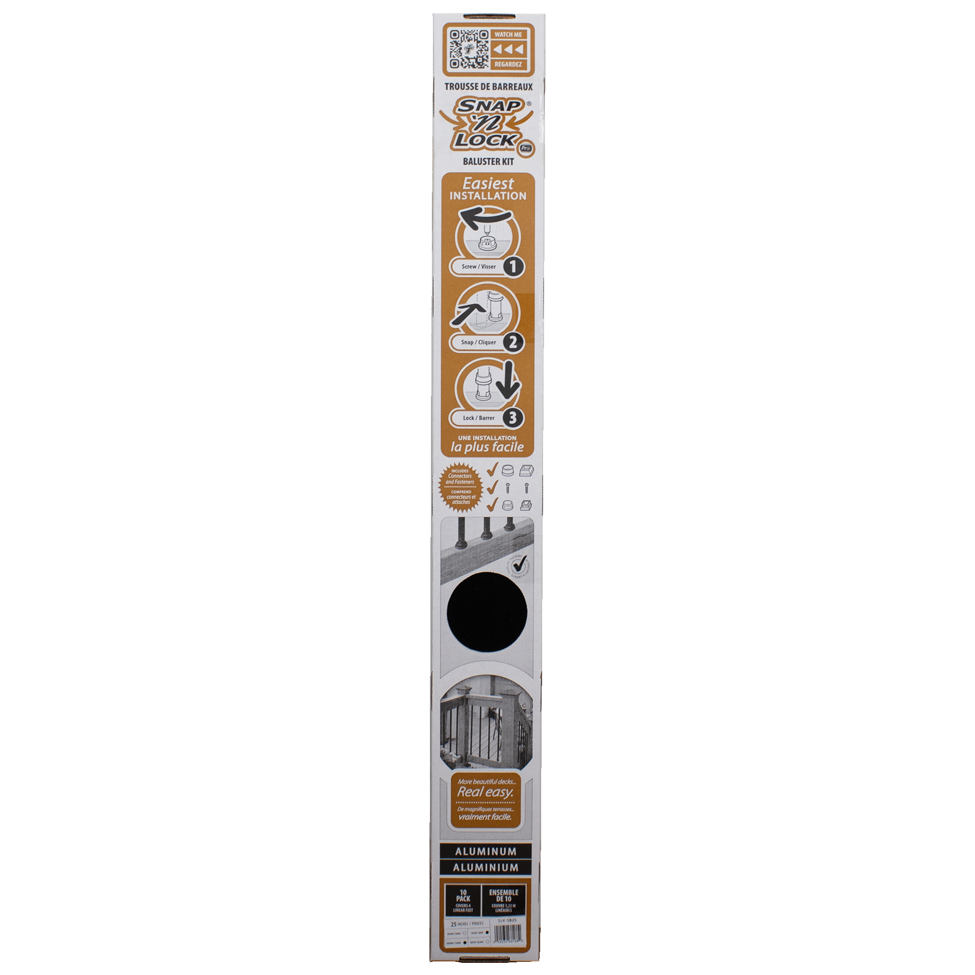 square black 25inch balusters in snap'n lock box packaging