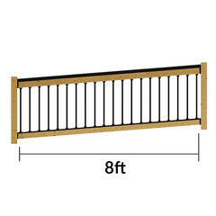 Fence railing with dimensions labeled on a white background