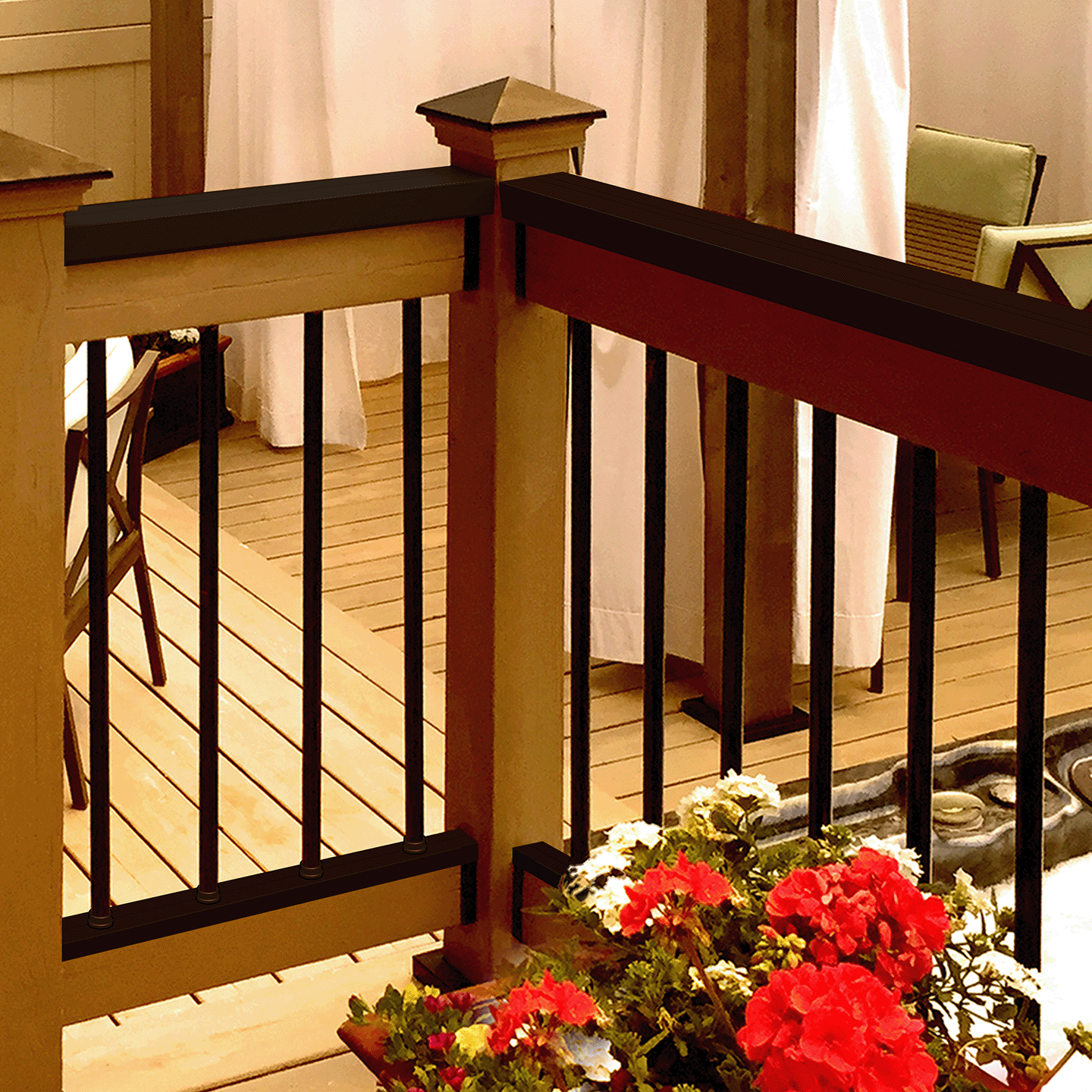 shot of complete snap'n lock infill system on a deck railing