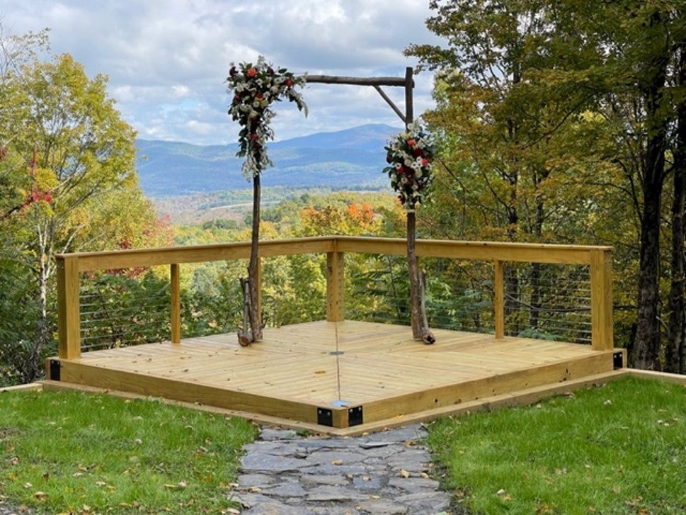 wedding deck in the mountains held up using the deck foot anchor